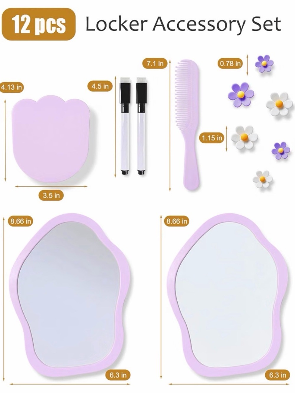 Kids Locker Accessory Set - Purple Mirror & Hair Care Kit